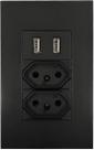 Tomada De Parede Duplo 10a 2 Saídas Usb Universal Bivolt Branco sem Wifi -PRETO- SU-233