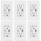 Tomada de parede ELEGRP USB 15A com 2 USB Tipo A e Tipo C 21W 6Pk Tomada de parede ELEGRP USB 15A com 2 USB Tipo A e Tipo C 21W 6Pk