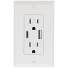 Tomada de parede POWAWINI 15A listada pela UL com porta USB C e USB A branca
