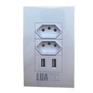 Tomada de Parede Tomada Dupla 10A com 2 USB 5V Modelo Luxo sem Parafuso Exposto Branco Smart