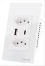 Tomada Dupla Inteligente 16A USB A C Branco Vidro Temperado