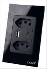 Tomada Dupla Inteligente 16A USB A e C Preto Vidro Temperado