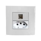 Tomada Dupla Móvel 3 Pinos 10a Telefone RJ11 4 Fios Gesso Drywall Marmore Granito Pedra Embutir Branco Margirius