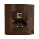 Tomada Dupla Móvel 3 Pinos 10a Telefone RJ11 4 Fios Gesso Drywall Marmore Granito Pedra Embutir Marrom Margirius
