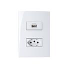 Tomada USB-A 1A 5W e Tomada 2P+T 10A MarGirius Sleek com Placa 4x2 Branca