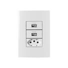 Tomada USB-A Dupla 1A 5W e Tomada 2P+T 10A MarGirius Sleek com Placa 4x2 Branca