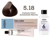 Tonalizante Dia Color 5.18 Castanho Claro Acinzentado Marrom + Emulsão Reveladora 6v L'Oréal Professionnel Tonalizante Dia Color 5.18 Castanho Claro Acinzentado Marrom + Emulsão Reveladora 6v L'Oréal Professionnel