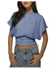 Top BEAUDRM feminino casual, manga Dolman, azul menta