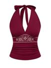 Top BEAUDRM, Western Cowgirl, Boho, Halter, cor de vinho Top BEAUDRM, Western Cowgirl, Boho, Halter, cor de vinho