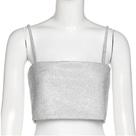 Top Blusa Curta Cropped com Alça Brilhoso Forrado Luxo Festa