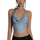 Top Blusa Curta Forrada Cropped Brilhoso Glitter Barra em V