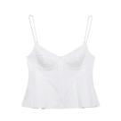 Top Camisole Branco Listrado Com Plissado E Costas Descobertas Para Mulheres, Top Sexy De Praia
