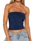 Top Cioatin Glitter Bandeau Tube Sexy Strapless Women Blue