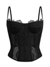 Top Corset Dealmore Preto com Renda, Tule e Alças Finas Médio