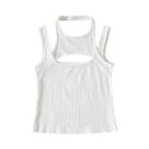 Top Cropped Assimétrico Y2K Sem Mangas, Com Recortes, Tricô, Decote Redondo, Mini Vest Casual De Top Cropped Assimétrico Y2K Sem Mangas, Com Recortes, Tricô, Decote Redondo, Mini Vest Casual De