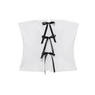Top Cropped Branco Feminino - Espartilho sem Mangas com Arco Amarrado