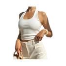 Top Cropped Branco Sem Mangas E Costas Descobertas Em Malha Canellada Para Mulheres, Moda De Rua