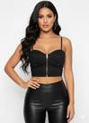 Top Cropped Bustier Preto com Ziper Metálico e Altas Finas - Tendência Verão