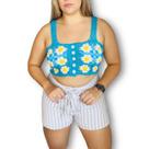 Top Cropped De Crochê Margarida Feito a Mão Azul Tendência das Blogueiras