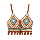 Top Cropped Feminino Boho Com Franjas E Alças, Crochê Granny Square, Moda Praia De Verão