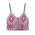 Top Cropped Feminino Boho Com Franjas E Alças, Crochê Granny Square, Moda Praia De Verão