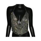Top Cropped Feminino Com Decote Em V, Sem Costas, Com Strass Brilhantes, Para Festas, Verão 2024,