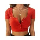 Top Cropped Feminino De Manga Curta, Elegante, Liso, Básico, Para Festas, Justo Ao Corpo, Elástico.