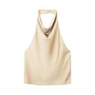 Top Cropped Feminino em Cetim com Decote Halterneck - Traseira Decote e Botão Top Cropped Feminino em Cetim com Decote Halterneck - Traseira Decote e Botão