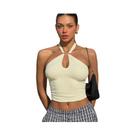 Top Cropped Feminino Halter Sem Costas Com Bandagem, Moda Casual De Verão Para Rua E Férias Top Cropped Feminino Halter Sem Costas Com Bandagem, Moda Casual De Verão Para Rua E Férias