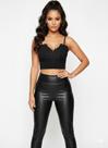 Top Cropped Feminino Preto Detalhe Renda Frontal - Blusa Curta Alta Fina