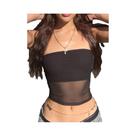 Top Cropped Feminino Preto em Malha - Sexy, Sem Mangas e Decote Assimétrico