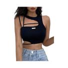 Top Cropped Feminino Preto Vazado Estilo Y2K Punk Sem Mangas Slim Fit Techwear Primavera Verão Top Cropped Feminino Preto Vazado Estilo Y2K Punk Sem Mangas Slim Fit Techwear Primavera Verão