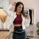 Top Cropped Feminino Regata Sara Xadrez Quadriculado Vermelho Preto Cor:Xadrez VermelhoTamanho:PP