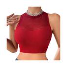 Top Cropped Feminino Sexy De Rede Com Ombros Descobertos, Elástico, Casual Esportivo, Vazado E
