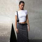 Top Cropped Feminino Sexy - Manga Curta, Decote Slash, Verão, Moda Casual