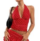 Top cropped halter AKLOPVII Y2K vermelho com poás e decote V Top cropped halter AKLOPVII Y2K vermelho com poás e decote V