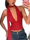 Top cropped halter com lenço sexy SOLY HUX vermelho sem mangas