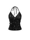 Top cropped halter feminino Y2K com lantejoulas preto SOLY HUX