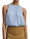 Top cropped halter feminino Ythomm sem mangas com efeito bufante azul Top cropped halter feminino Ythomm sem mangas com efeito bufante azul