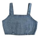 Top Cropped Juvenil Jeans Para usar com Camisa com Aplicação e Mini Pedrarias Pinkx 241334