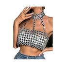 Top Cropped Prateado Com Glitter, Lantejoulas E Costas Nuas Para Mulheres, Ideal Para Festas E