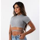 Top Cropped Trançado Tiras Gola Alta Canelado Feminino