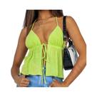 Top Cropped Verde Halterneck Feminino Sem Mangas Com Costas Abertas Estilo Y2K Streetwear
