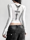 Top Cropped Vintage Grunge Gótico Para Mulheres, Camiseta Estampada De Manga Longa Estilo Y2K, Moda
