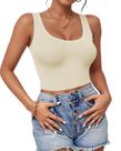 Top curto AURUZA com decote em U sem mangas Racerback Bege M Top curto AURUZA com decote em U sem mangas Racerback Bege M