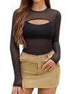 Top curto Avidlove Mesh de manga comprida transparente para mulheres