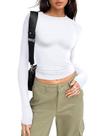Top curto de manga comprida, moderno Queen White para mulheres