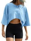 Top curto de verão Fisoew para mulheres azul, manga curta, folgada