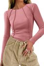 Top curto feminino KIRUNDO Slim Fit, manga comprida, malha canelada