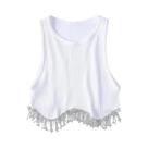 Top Curto Slim Fit Com Franjas De Diamantes E Detalhes Em Pedraria, Estilo High Street Chic